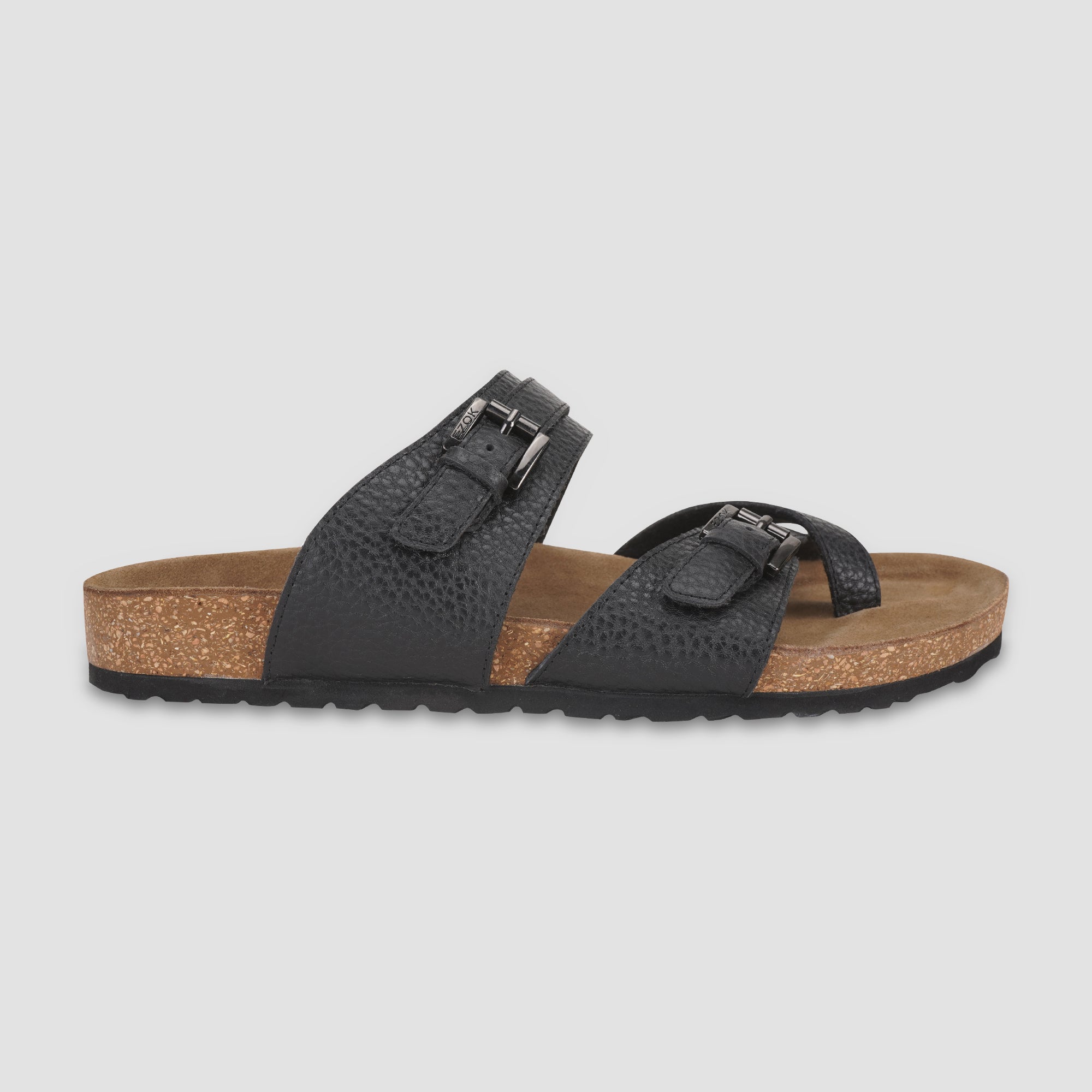 Ezok Black Leather Sandal For Men